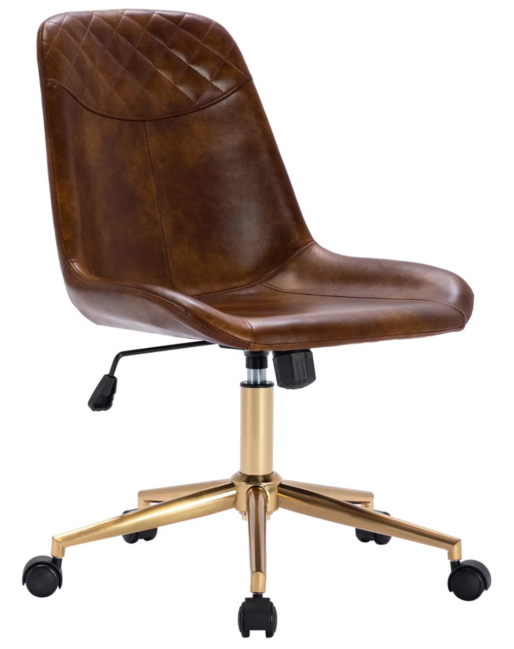 Yellowish Brown Faux Leather Swivel Task Chair with Gold Legs D28152