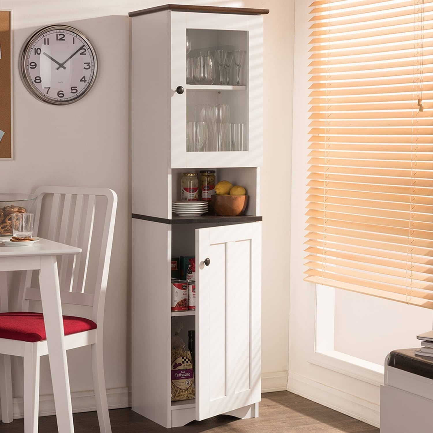 White and Dark Brown Buffet and Hutch Cabinet T44556