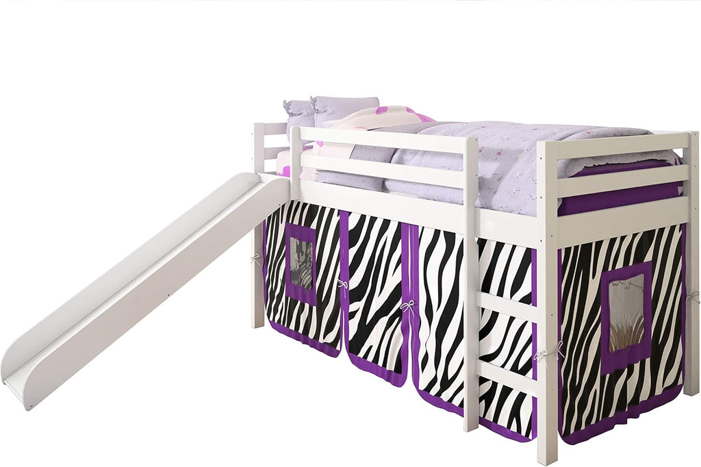 Twin Light Espresso Kids Loft Bed with Slide and Tent B7750