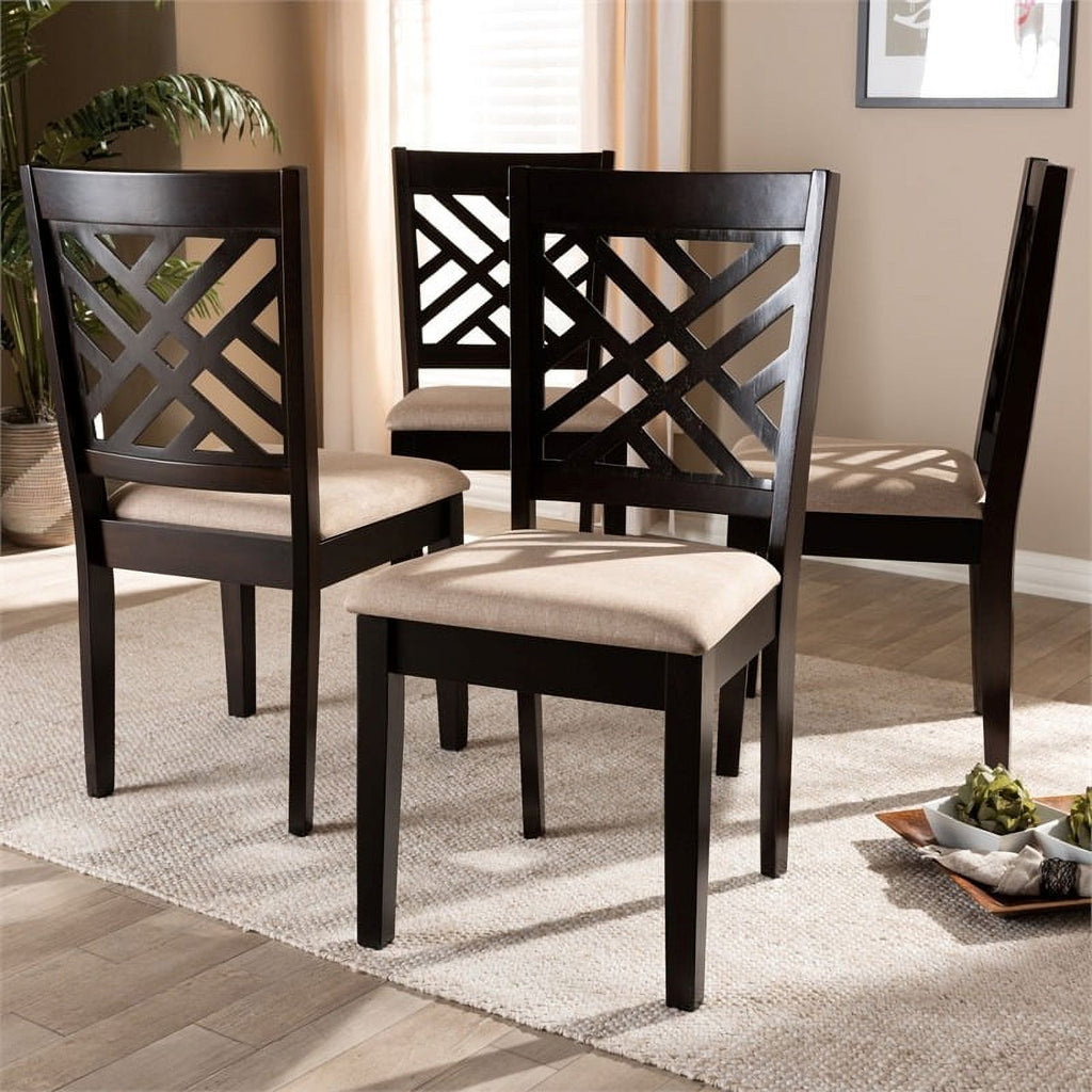 Mid-Century Wood Dining Chair in Sand and Brown (Set of 4) C524