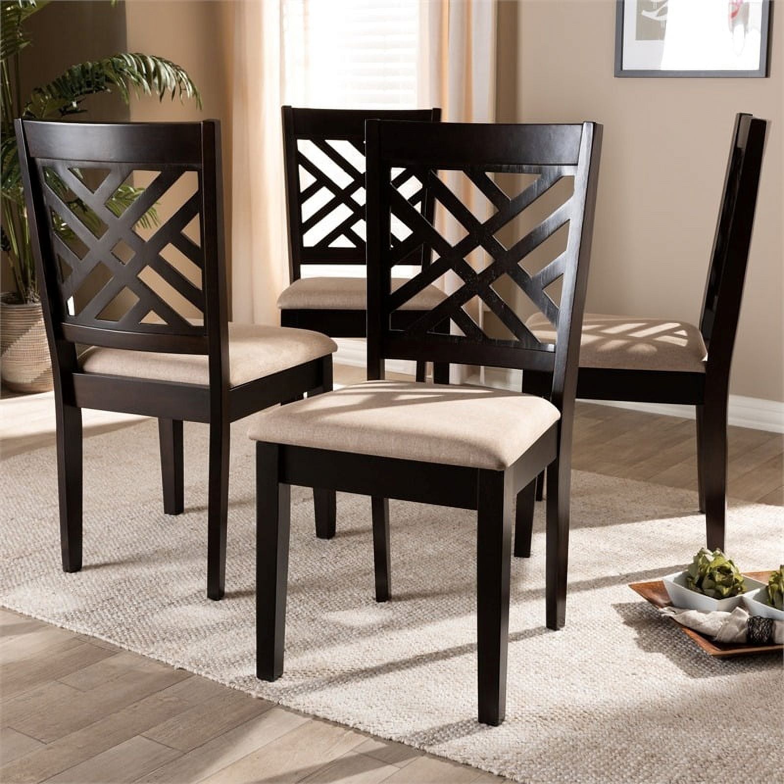 Mid-Century Wood Dining Chair in Sand and Brown (Set of 4) C524