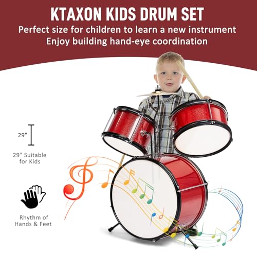 3-Piece Kids Drum Set with Throne Stool, Pedal & 2 Pairs of Drumsticks (Black) U60626