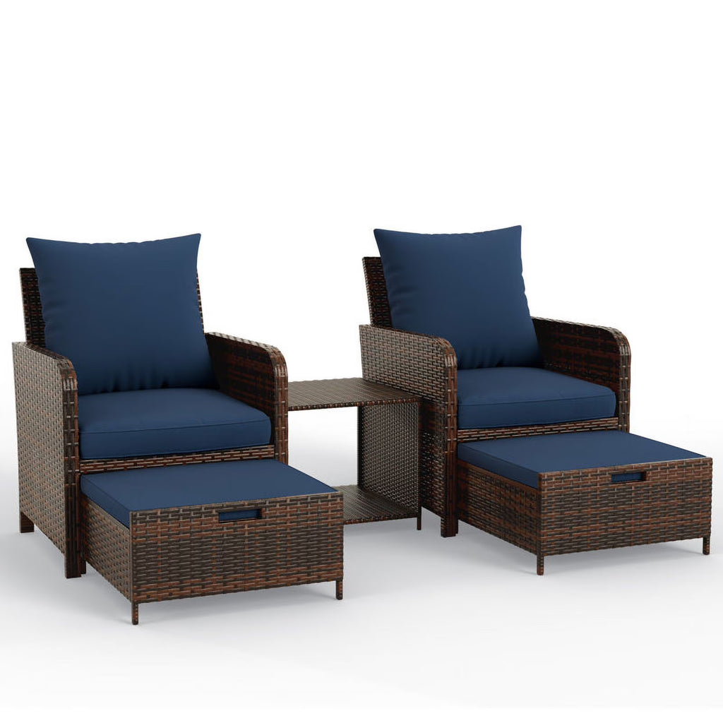Navy 5 Piece PE Wicker Patio Furniture Set D624443