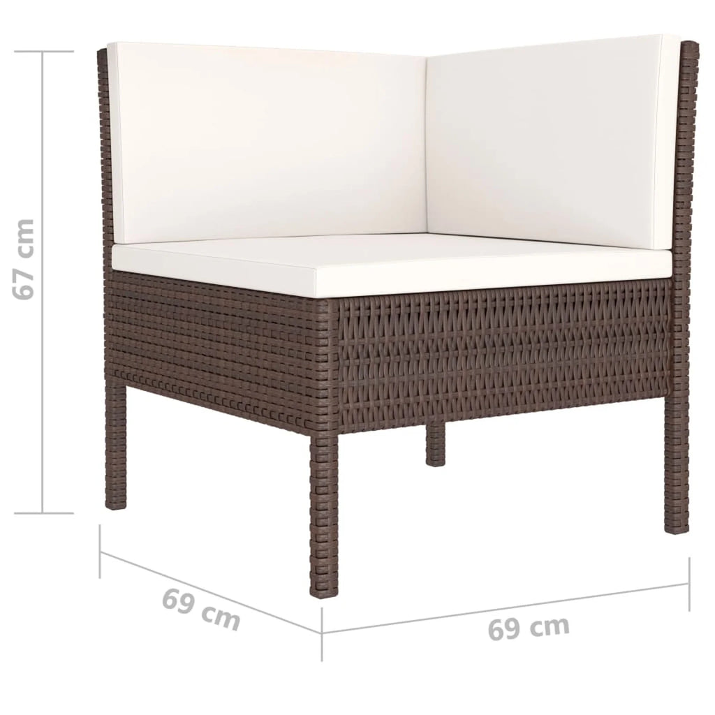 6 Piece Patio Lounge Set with Cream White Cushion Brown Poly Rattan Sectional Outdoor Furniture Set O134
