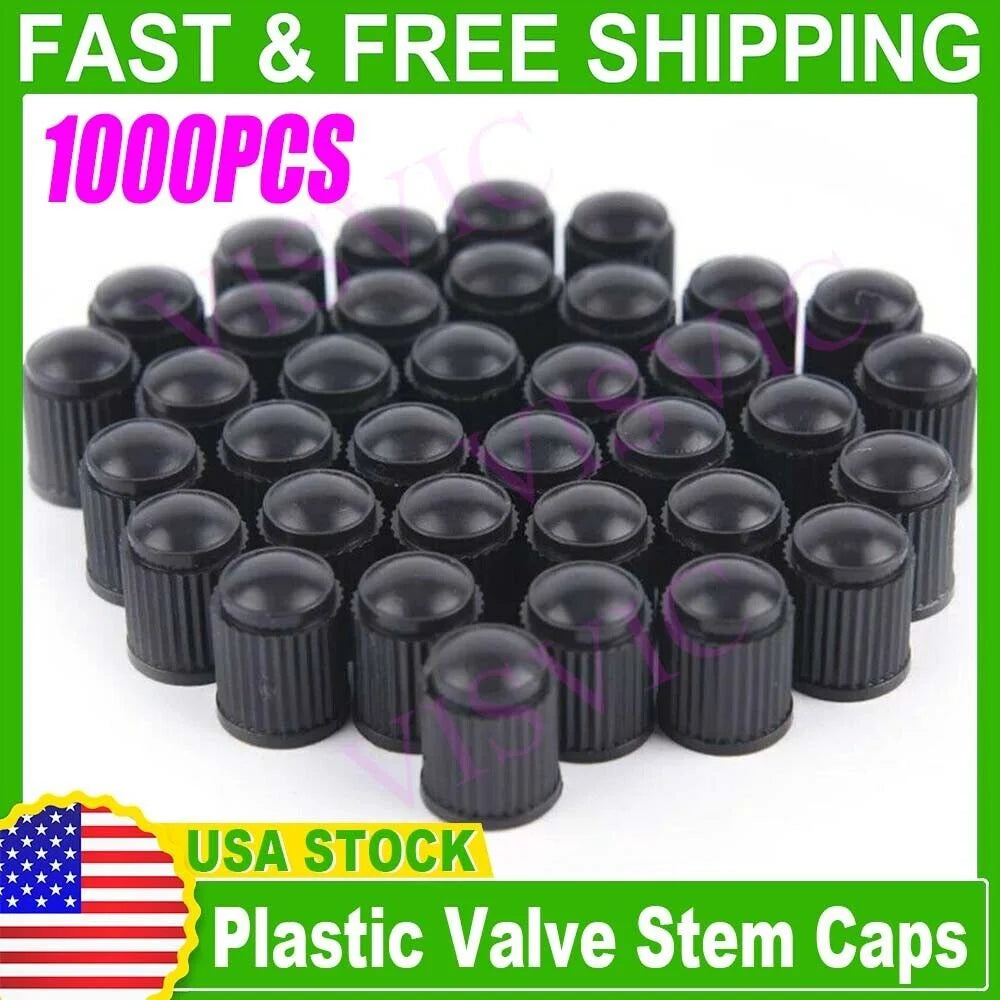 1000 Black Plastic Tire Valve Stem Caps G9062