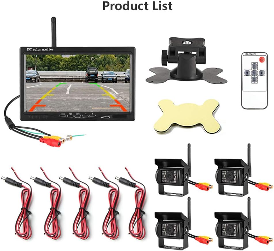 4pcs Wireless Vehicle Backup Cameras Plus 7 Monitor Parking Assistance System D887276