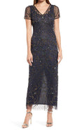 Beaded Mesh Column Gown Slate/ Copper Y8138