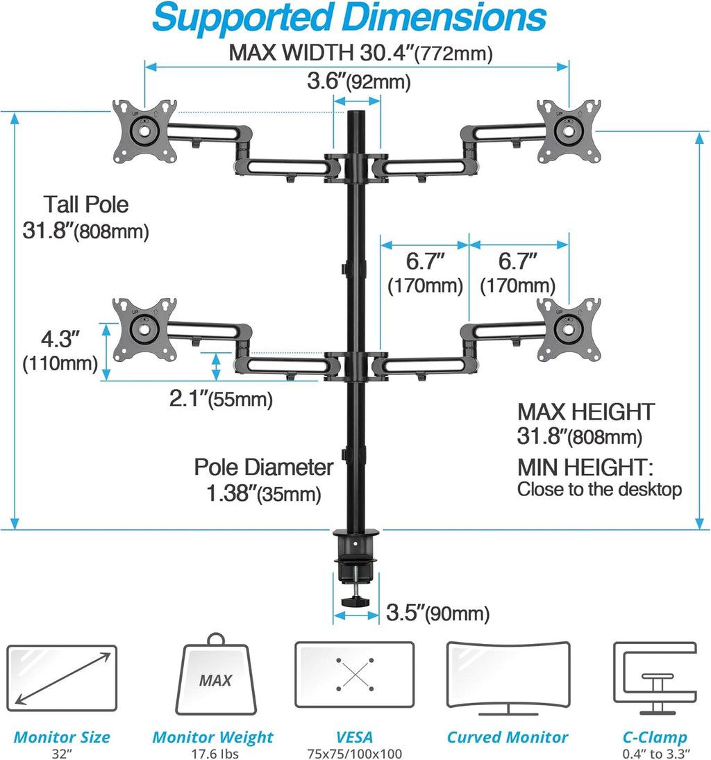 Quad Monitor Desk Stand with 4 Articulating Arms W560