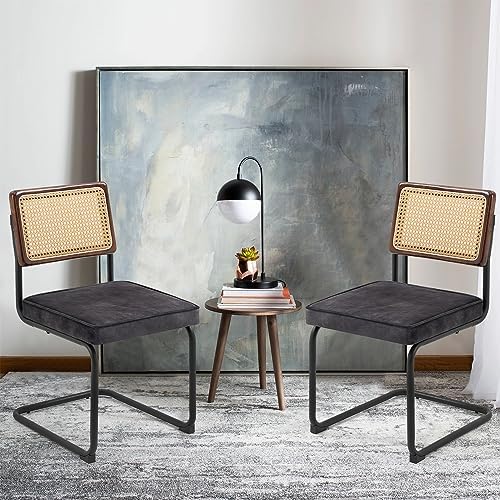 Velvet Accent Chairs with Rattan Upholstery and Cantilever Metal Base U324