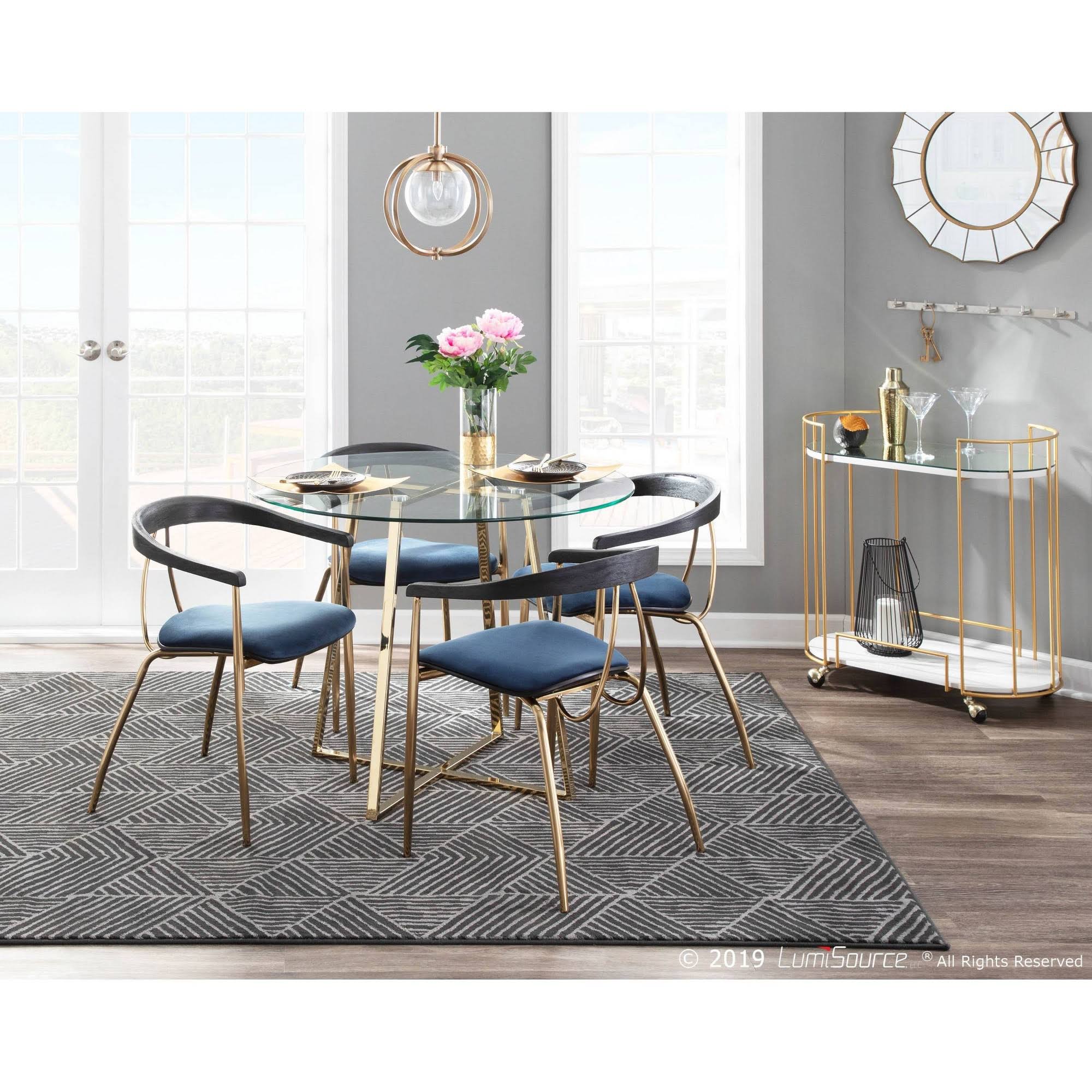 Blue Velvet Gold Metal Chair Set of 2 U41755