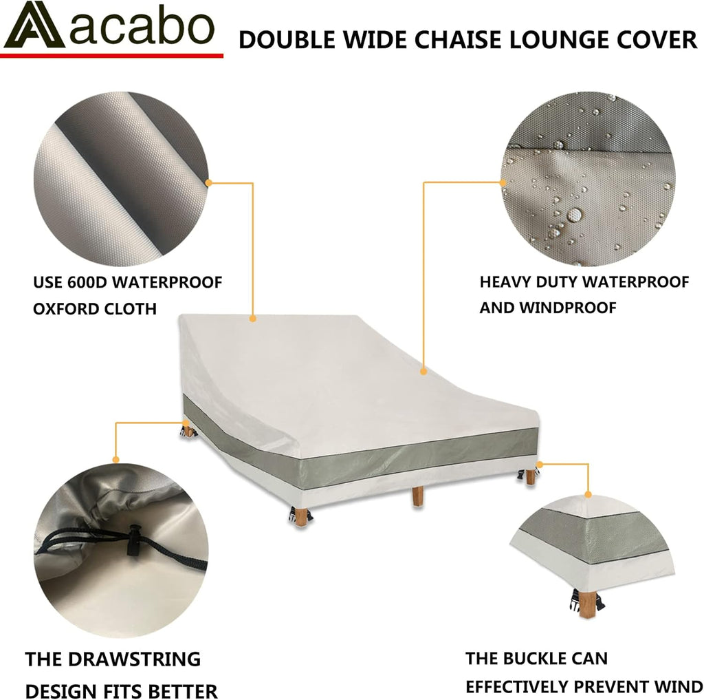 Double Wide Patio Chaise Lounge Chair Cover 82Inch Heavy Duty Waterproof X229