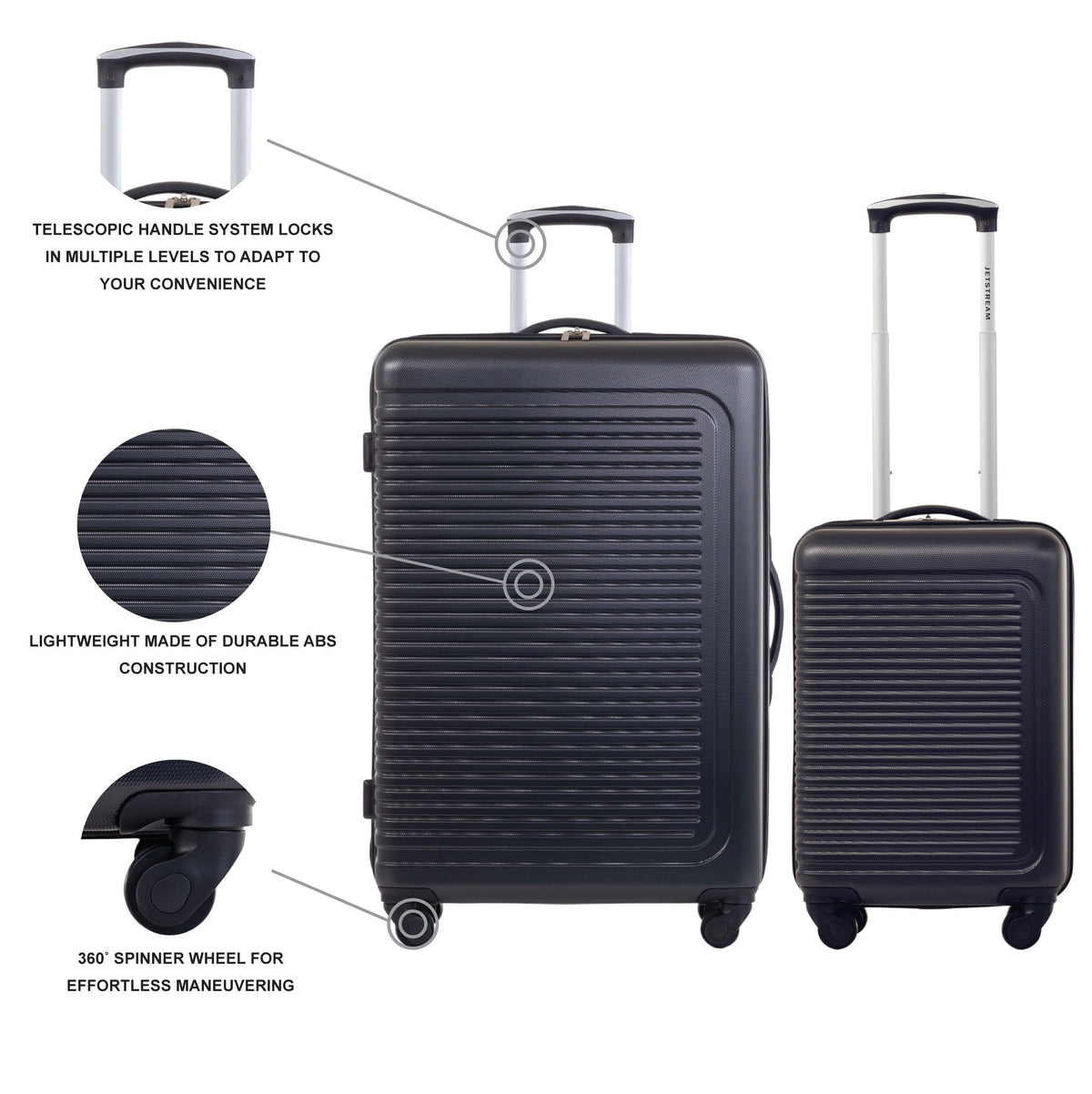 5pc Hardside Rolling Spinner Upright Set, 20" 28" Luggage, 3pc Packing Cubes, Charcoal B5606