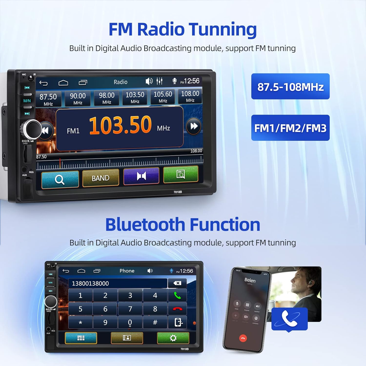 7 Inch Touch Screen Double Din Car Stereo with Bluetooth MP5 Player Backup Camera I6984