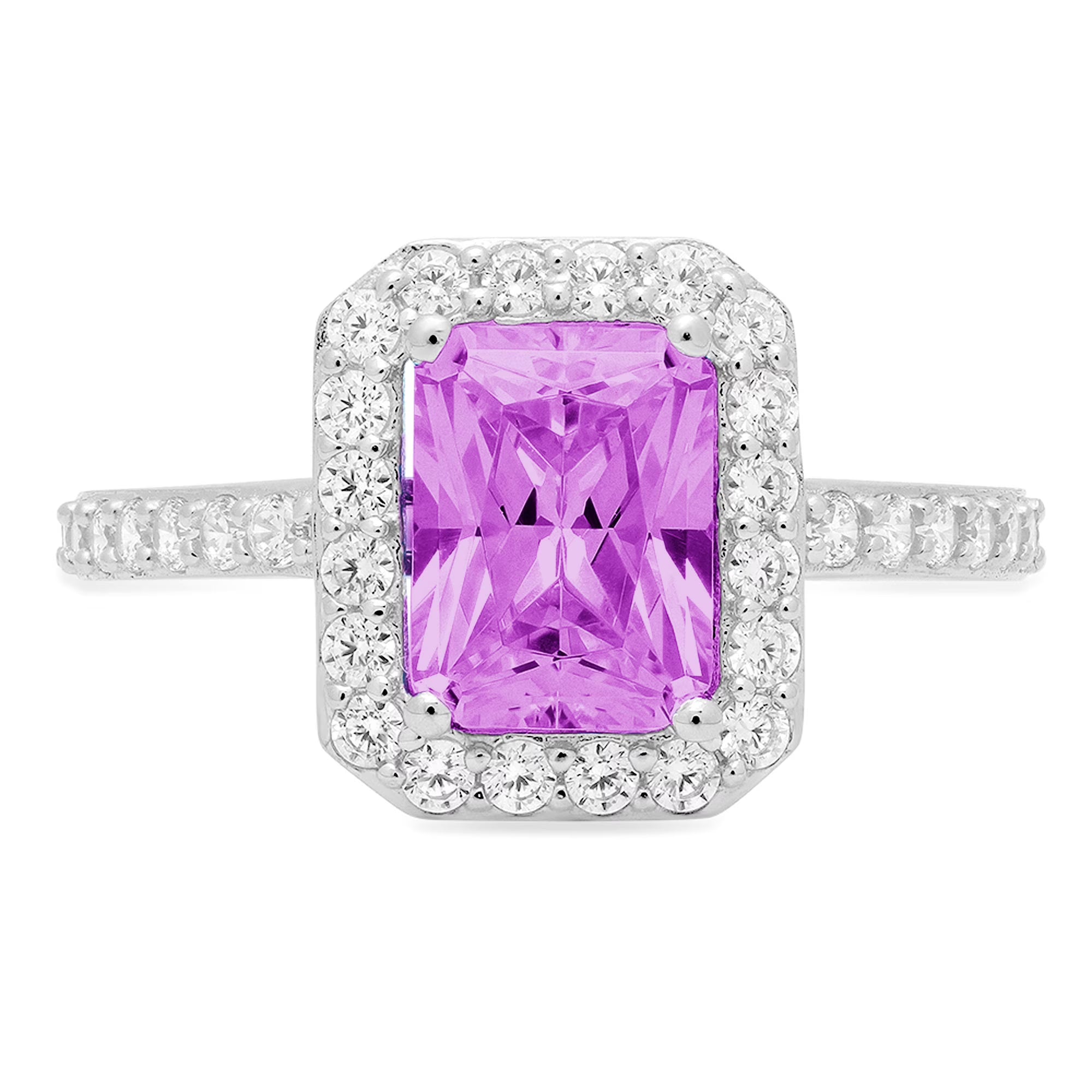 Emerald Cut Simulated Alexandrite Halo Ring, 18k White Gold, Size 3.75 O367