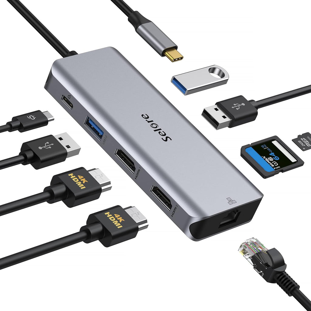 USB C Docking Station Dual Monitor, 9 in 1 USB C Hub, Ethernet, 2 USB 3.0, 1 USB 2.0, SD/TF Card Reader, 100W PD, Pack of 2 V54599