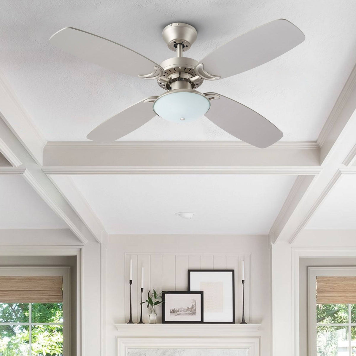 Brushed Nickel Ceiling Fan with Light and Remote Control S197