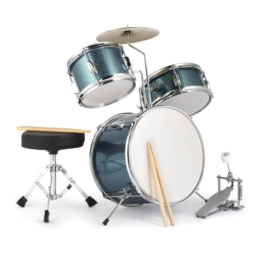 3-Piece Kids Drum Set with Throne Stool, Pedal & 2 Pairs of Drumsticks (Black) U60626