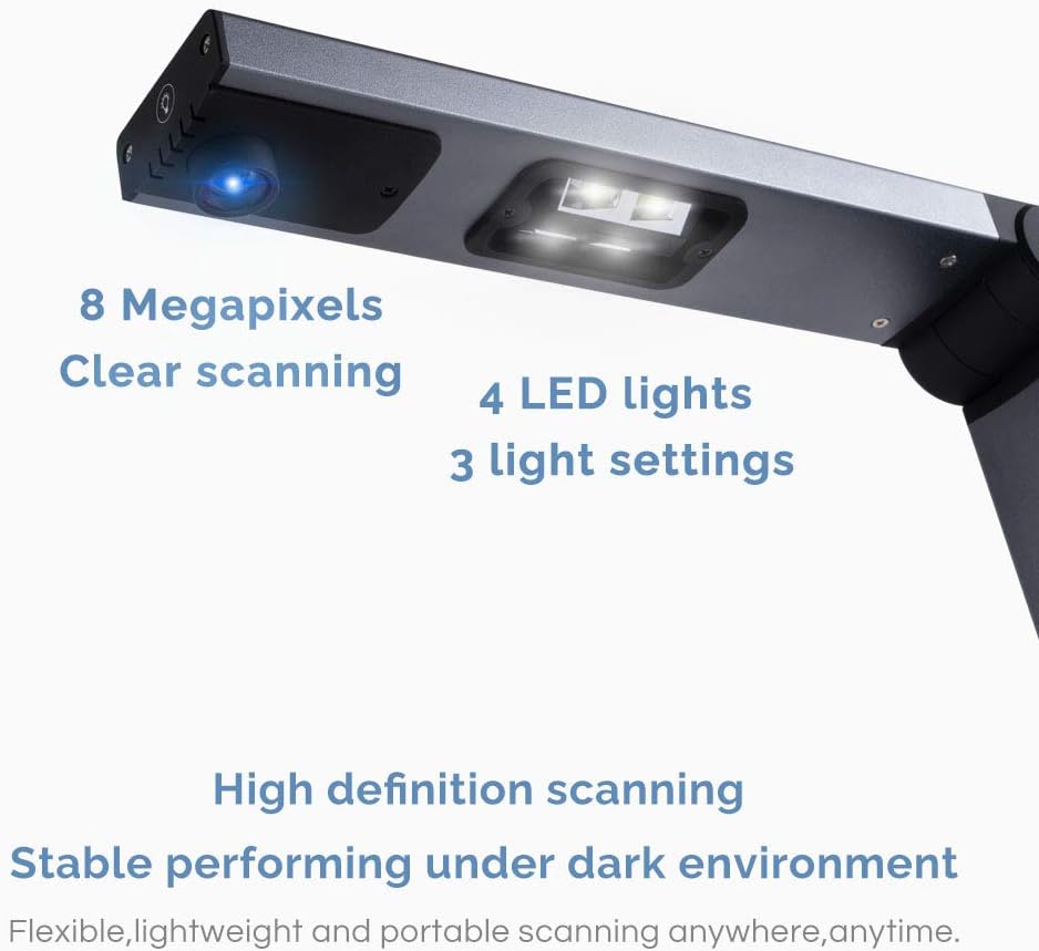 Document Camera & Overhead Scanner X3: Portable 8MP High Definition Capture Size A3 Multi-Language OCR USB Doc Cam J1549