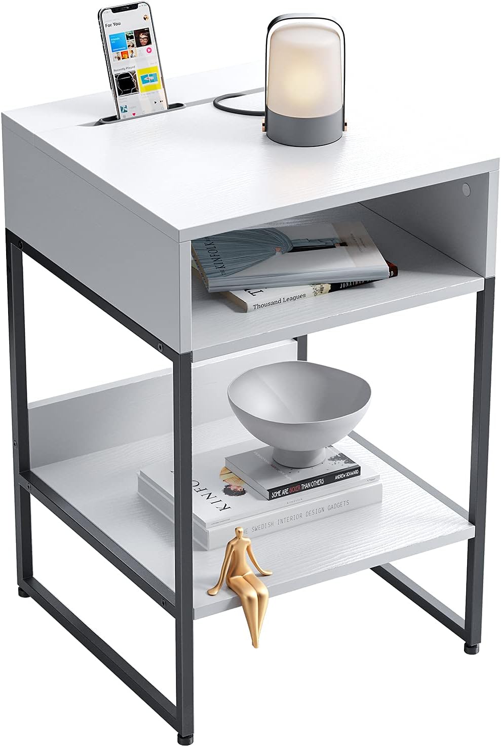 Black Side Table with Storage Compartment W99416