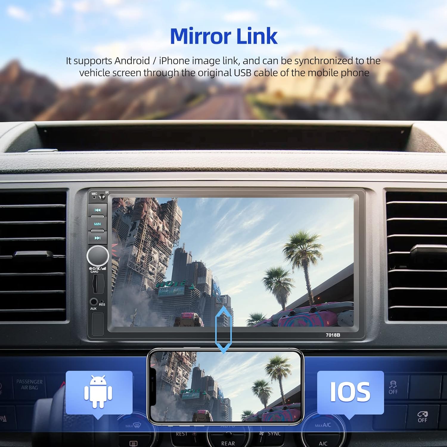 7 Inch Touch Screen Double Din Car Stereo with Bluetooth MP5 Player Backup Camera I6984