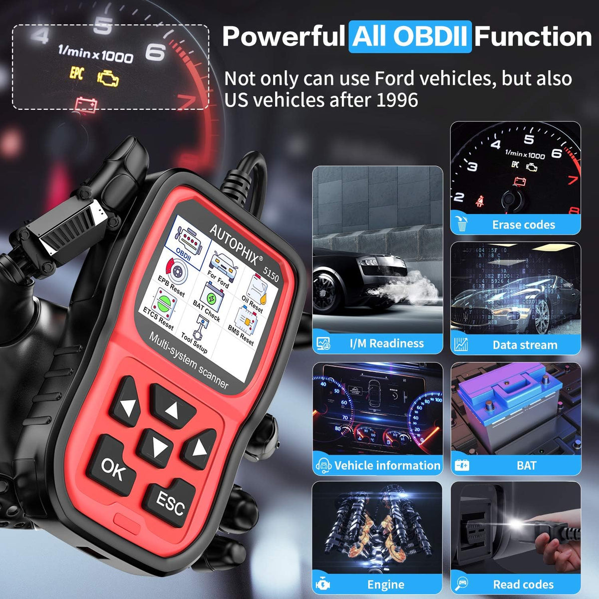 OBD2 Scanner with ABS/Transmission/BMS/PCM/EPB/TPMS/CBS/Oil Reset Battery Registration Tool C3294