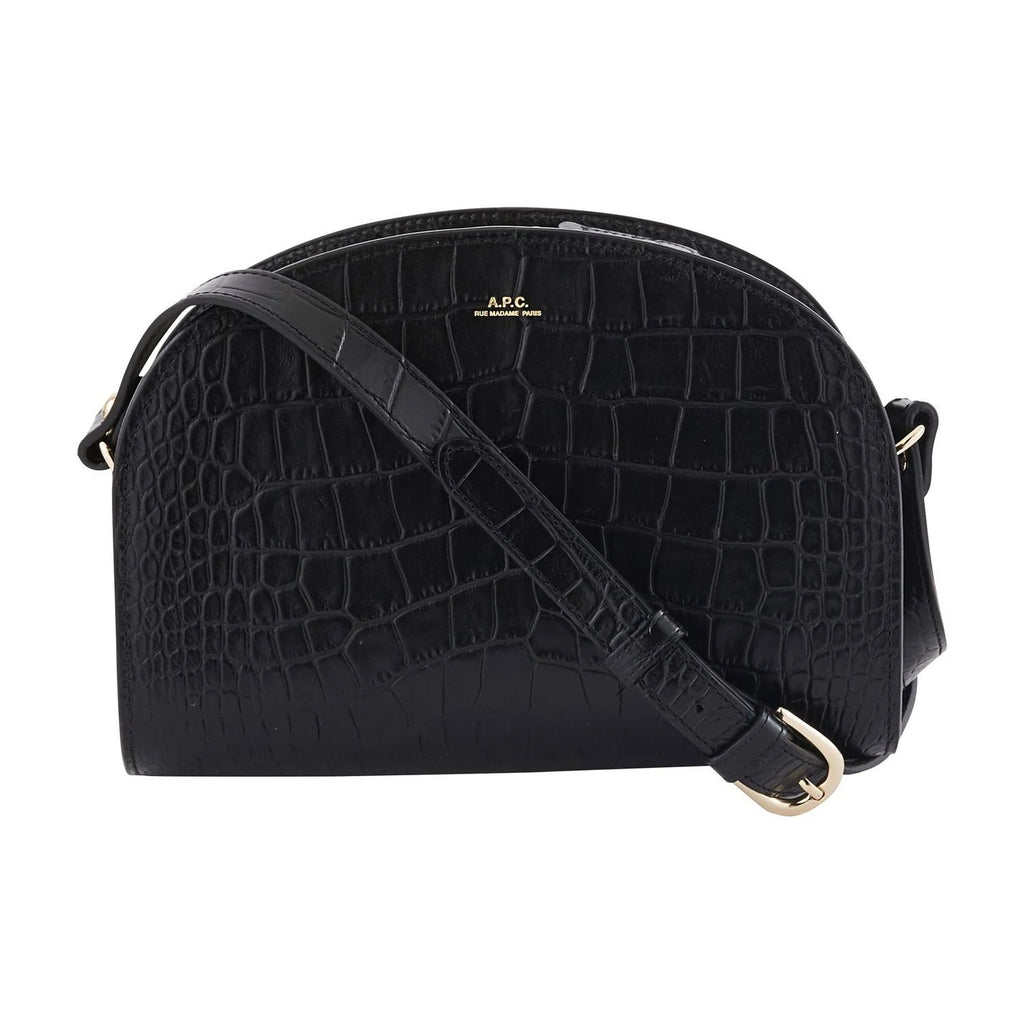 Black Croco Embossed Leather Shoulder Bag L83187