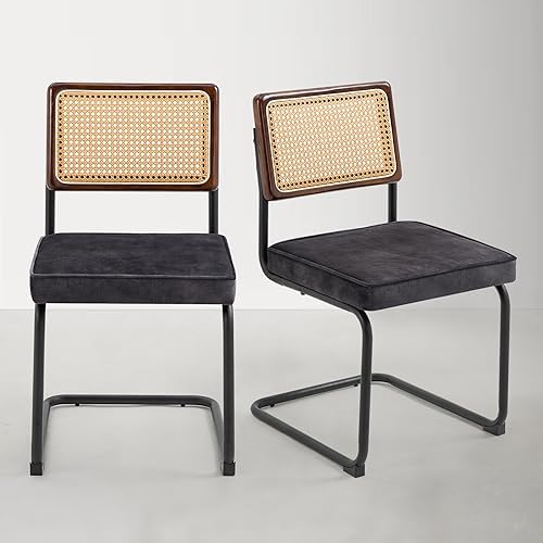 Velvet Accent Chairs with Rattan Upholstery and Cantilever Metal Base U324