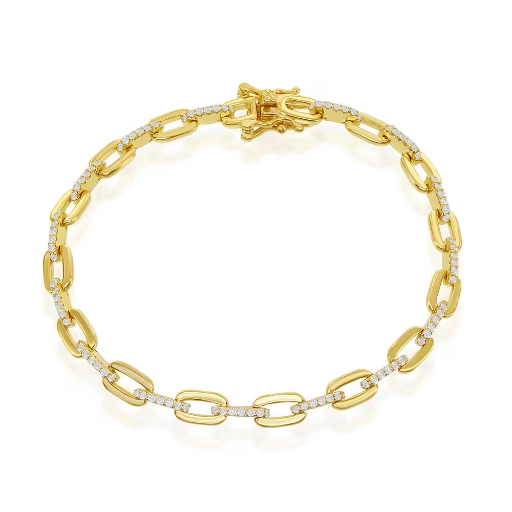 Paperclip Bracelet 14k Gold over Silver with Simulated CZ Diamonds, 7’’ Italian Bracelet N315880