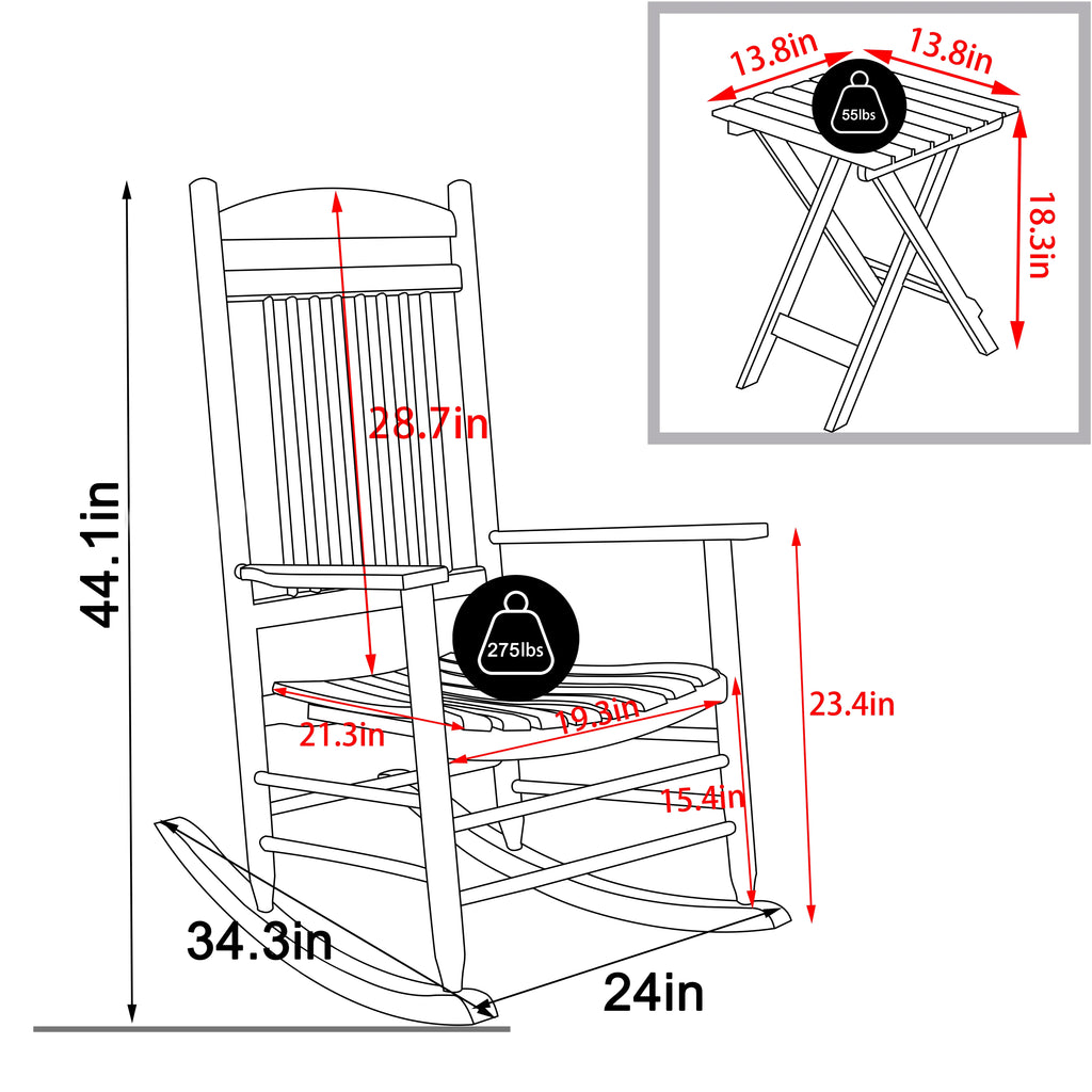 Black Wood Rocking Chair Set of 3 with Foldable Table Y348