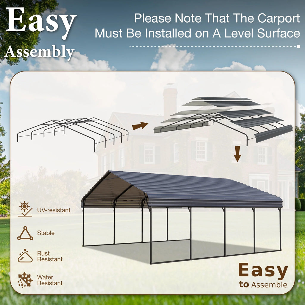 20 x 20 ft Metal Carport with Galvanized Steel Roof T12921
