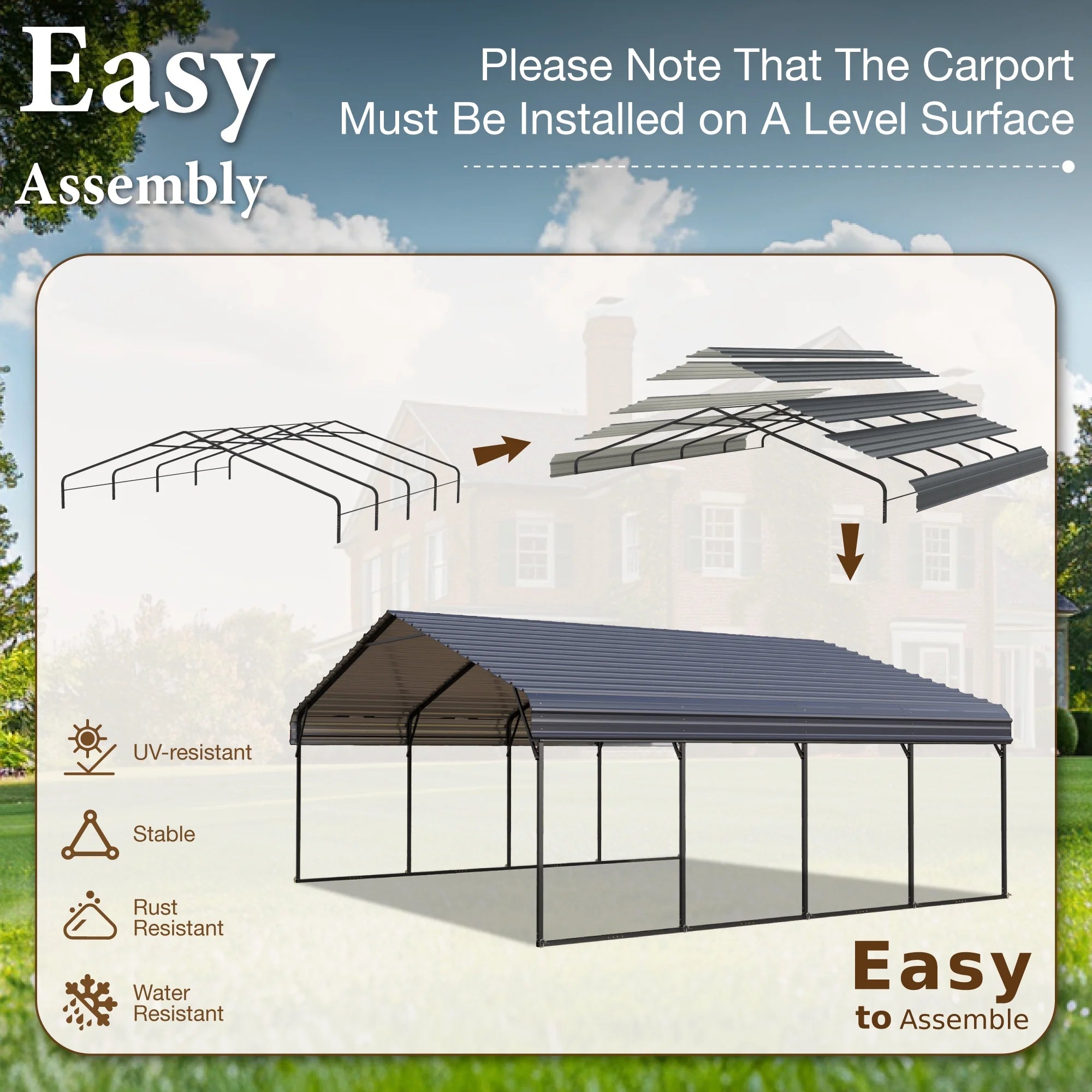20 x 20 ft Metal Carport with Galvanized Steel Roof T12921