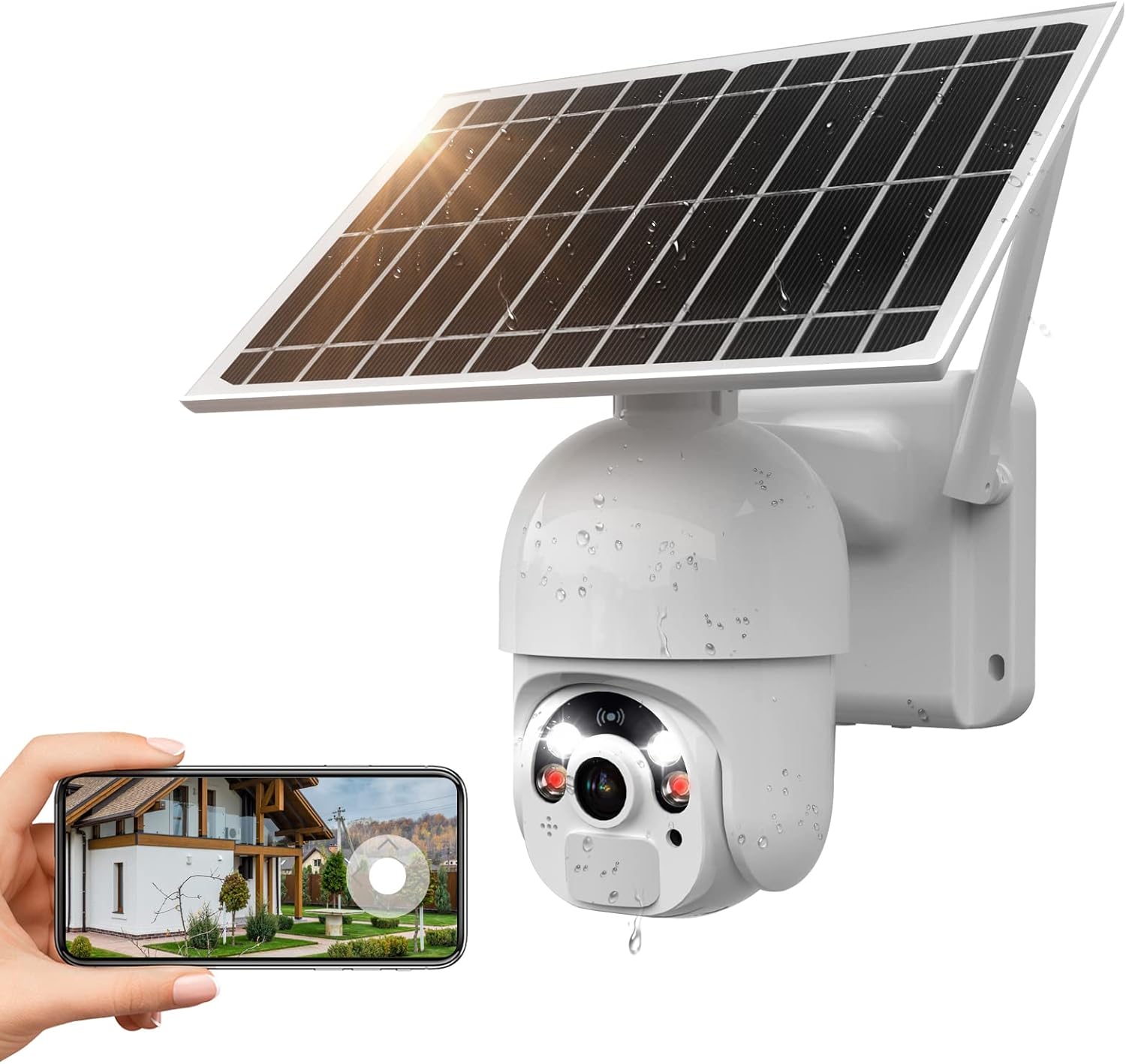 Solar Security Camera Outdoor, 360° PTZ Camera, 1080p Color Night Vision with 15000mAh Rechargeable Battery, PIR Motion Detection, 2 Way Audio, IP66 B949