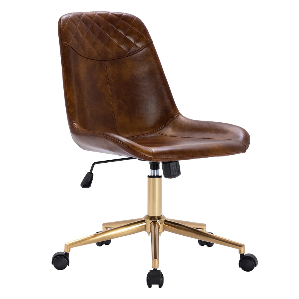 Yellowish Brown Faux Leather Swivel Task Chair with Gold Legs D28152