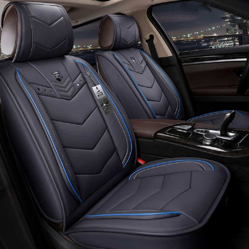 Blue Leather Car Seat Covers 5 Seats Full Set Z143180