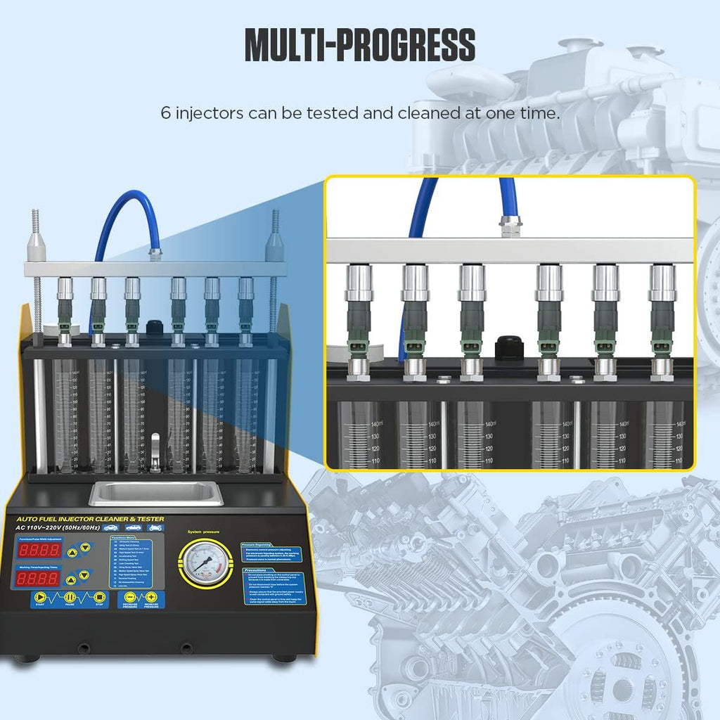 6 Cylinder Ultrasonic Fuel Injector Cleaner and Tester 110V/220V P3512