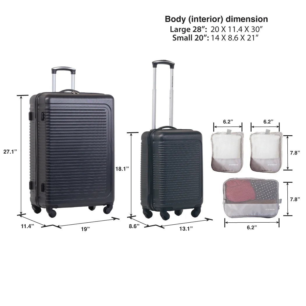 5pc Hardside Rolling Spinner Upright Set, 20" 28" Luggage, 3pc Packing Cubes, Charcoal B5606