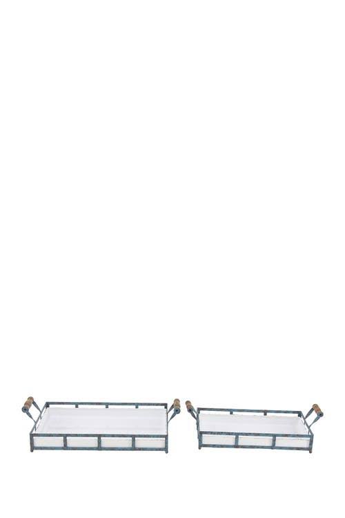 Set of 2 Blue Metal Farmhouse Tray K5309