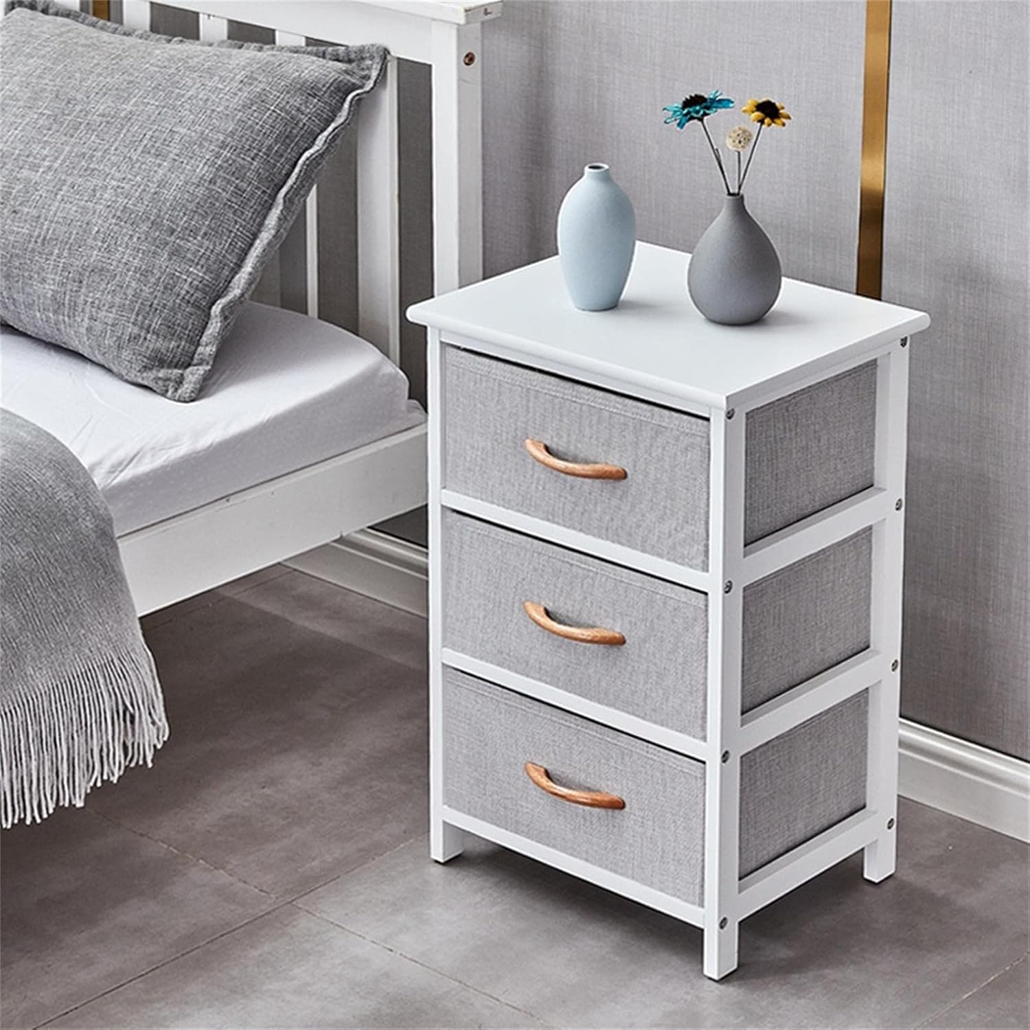 White 3 Drawer Wood Nightstand Dresser T5849