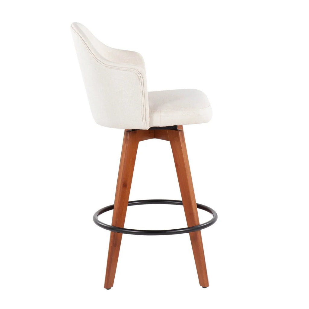 Cream Fabric Counter Stool With Walnut Bamboo Legs And Black Metal Footrest F528