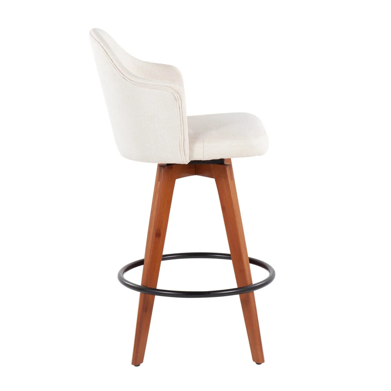 Cream Fabric Counter Stool With Walnut Bamboo Legs And Black Metal Footrest F528