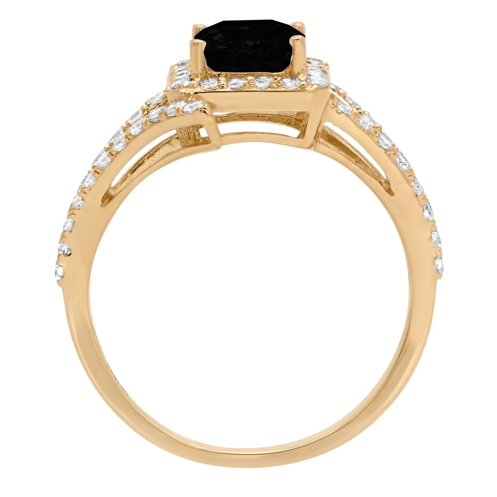 Emerald Cut Black Onyx 18k Yellow Gold Engagement Ring R2007