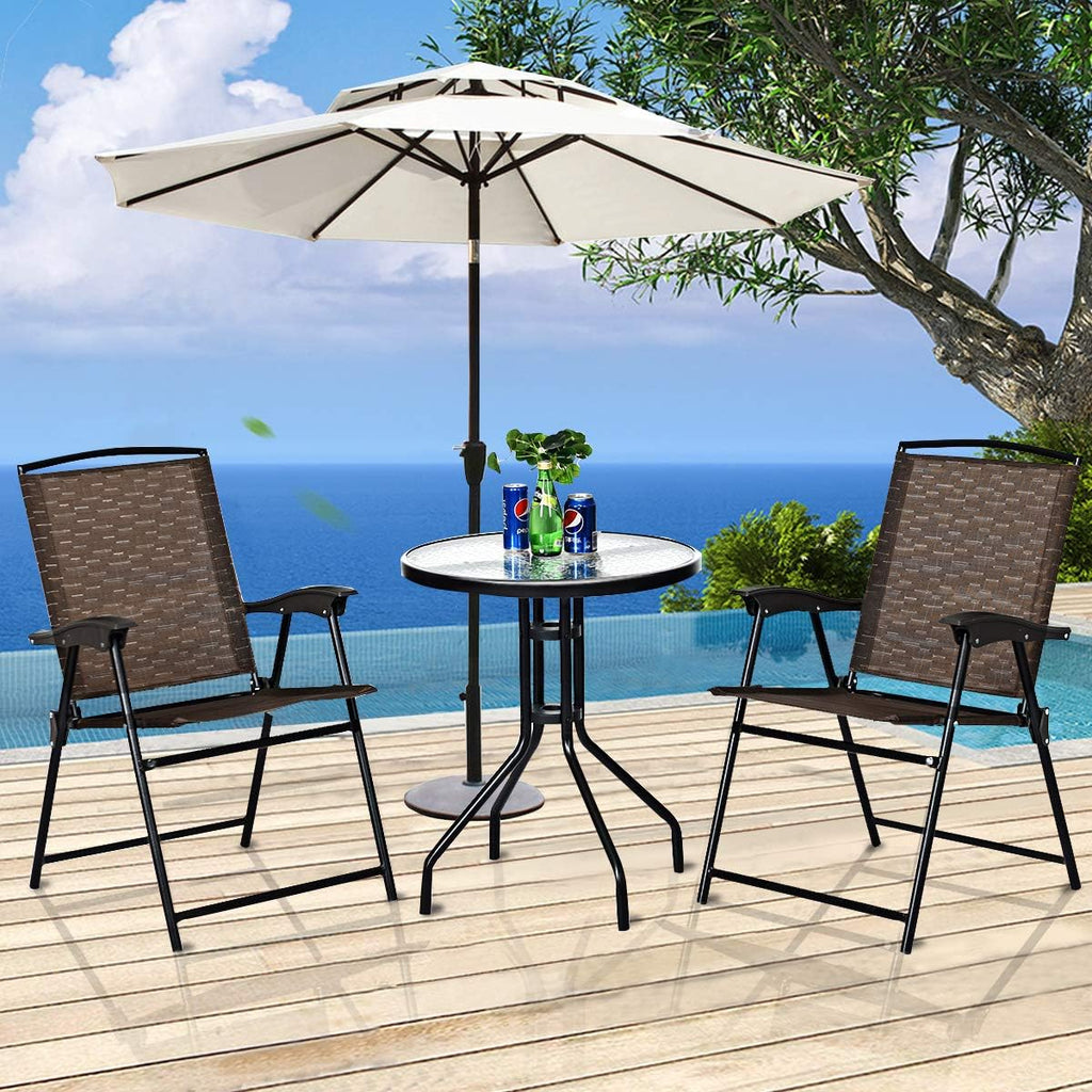 3-Piece Patio Bistro Set with Tempered Glass Table and 2 Foldable Chairs X2659