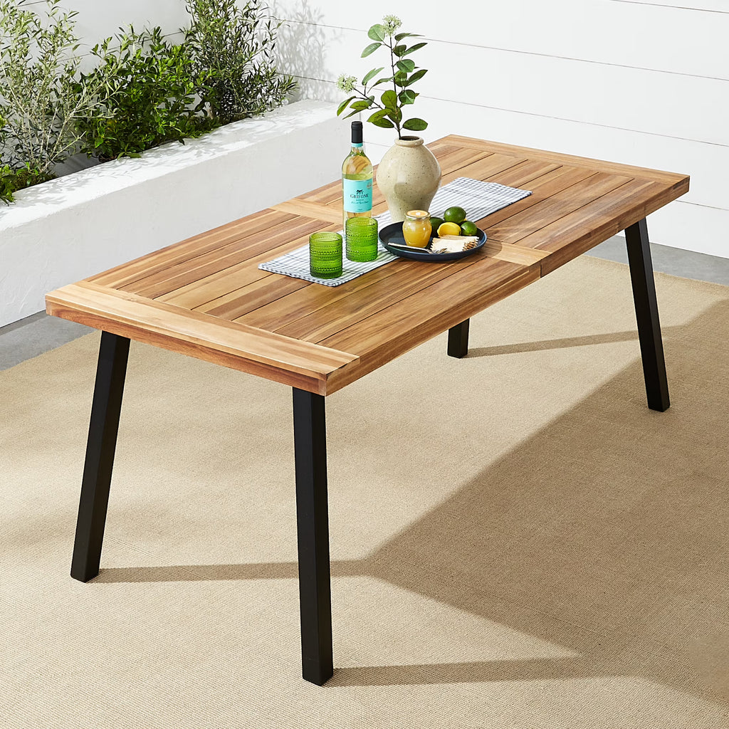 Rustic Acacia Wood Picnic Dining Table with Metal Legs L989376
