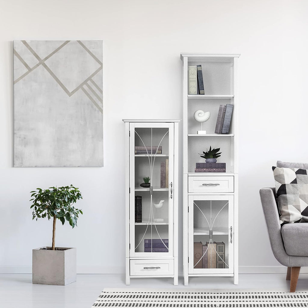 White Linen Cabinet with 1 Drawer and 3 Open Shelves Y616