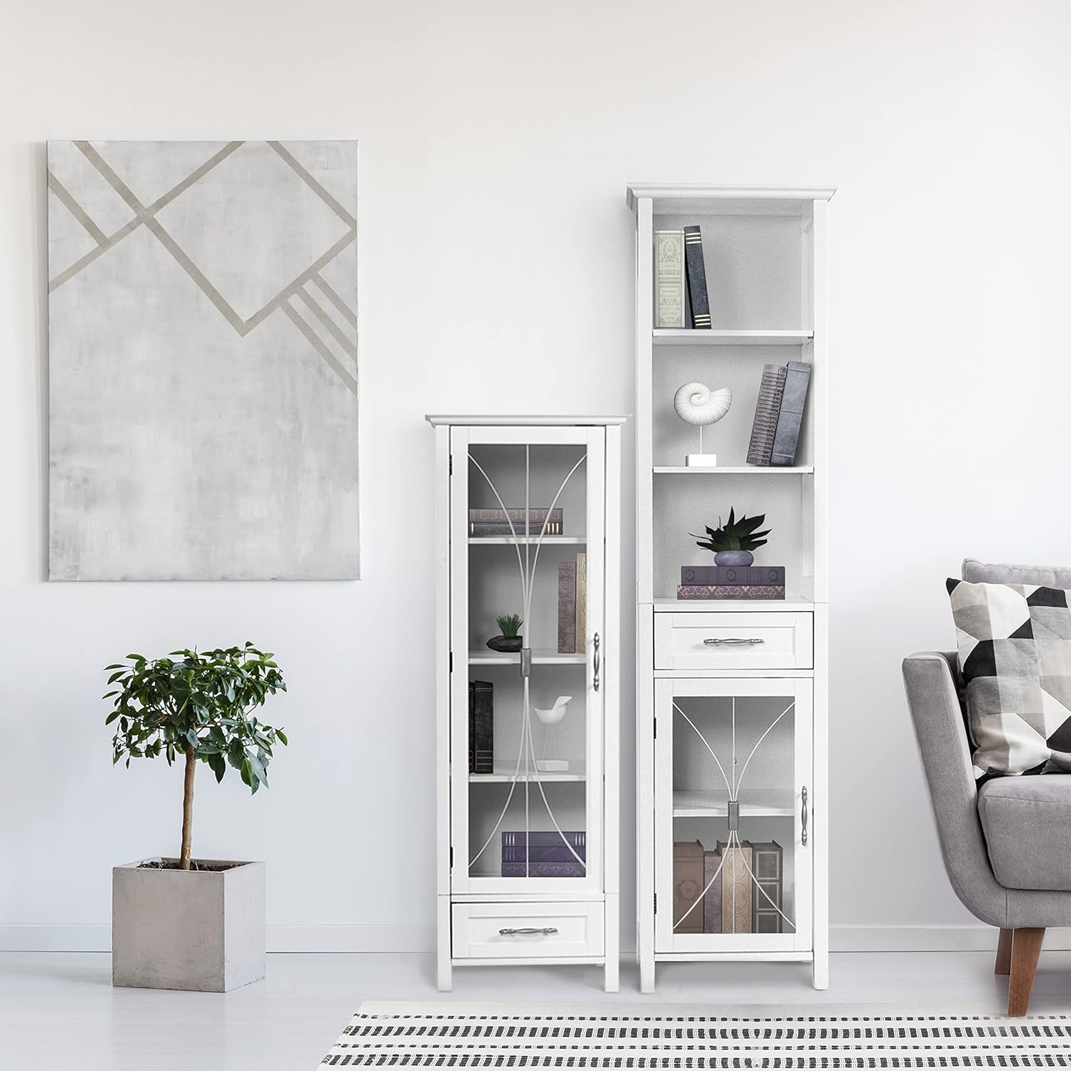 White Linen Cabinet with 1 Drawer and 3 Open Shelves Y616