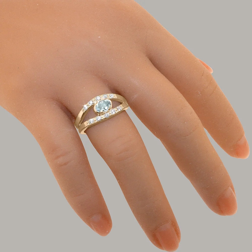 18k Rose Gold Natural Aquamarine & Diamond Womens Band Ring U319950