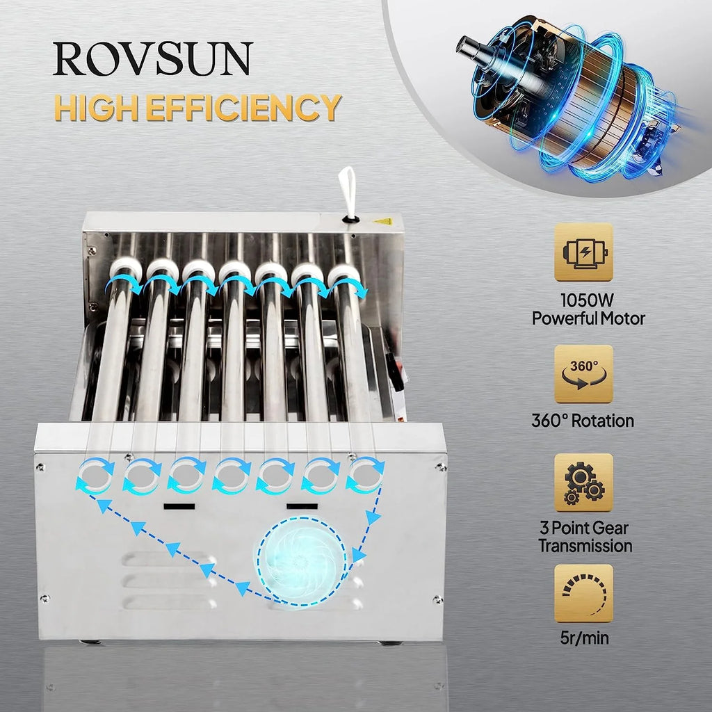 Hot Dog Roller Grill Cooker Machine with Cover, Dual Temp Control, Removable Drip Tray V7743