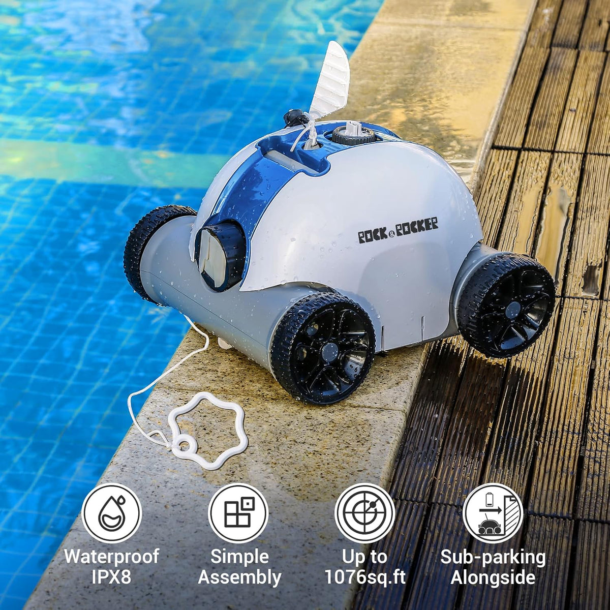 Cordless Robotic Pool Cleaner with Rechargeable Battery, IPX8 Waterproof, Blue I6235
