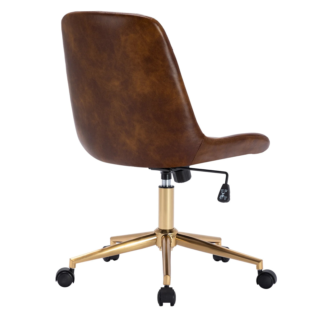 Yellowish Brown Faux Leather Swivel Task Chair with Gold Legs D28152