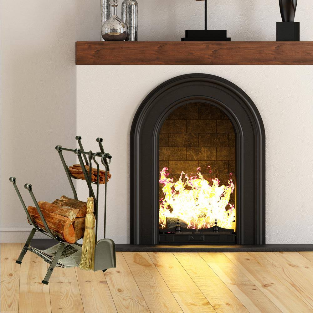 Hammered Steel Log Rack with Fireplace Tools L3494